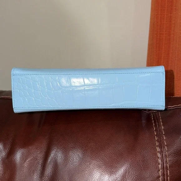 🔥🔥🔥NEW Staud Rey Blue Croc Embossed Leather Shoulder Bag - Picture 6 of 13